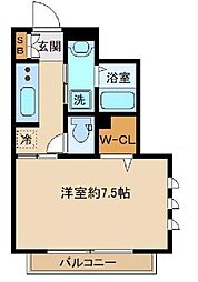グラン中野 1階1Kの間取り