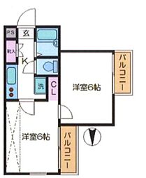 パルコート東所沢 2Kの間取図画像