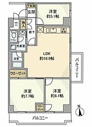 飯田橋第一パークファミリア 6階3LDKの間取り
