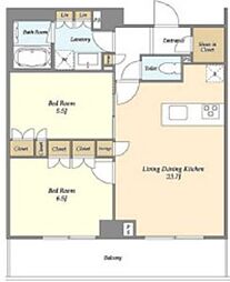 JR横浜線 大口駅 徒歩8分の賃貸マンション 4階2LDKの間取り