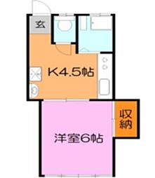 ベルメゾン菊地 2階1Kの間取り