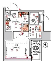 ハーモニーレジデンス川崎 1Kの間取図画像