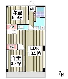 エルヴェ武里 2LDKの間取図画像