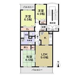 テレパレス中村南　1号棟・2号棟 2階3LDKの間取り