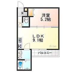 Mirei 烏丸五条 2階1LDKの間取り