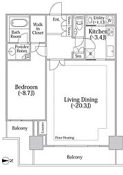 河田町ガーデン クラブフロア 35階1LDKの間取り