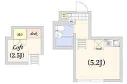 オアシス沼袋 2階ワンルームの間取り