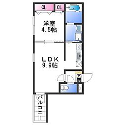 フジパレス和歌山駅南III番館 2階1LDKの間取り