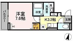 アンジュール神谷 3階1Kの間取り