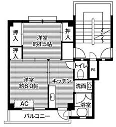ビレッジハウス愛川2号棟 2Kの間取図画像
