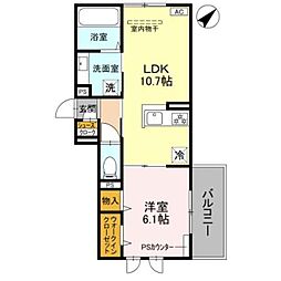 GRAMM六地蔵A棟 1階1LDKの間取り