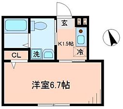 バーミープレイス喜多見2 1Kの間取図画像