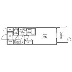 近鉄けいはんな線 長田駅 徒歩7分の賃貸マンション 12階1Kの間取り