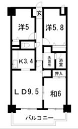 クレスト 3LDKの間取図画像
