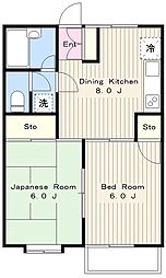 アンジュ1番館 2DKの間取図画像
