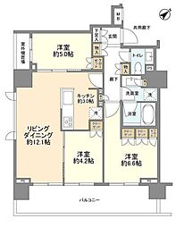 ウエリス六本木 3LDKの間取図画像