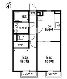 プレジール 鹿島 1階2DKの間取り