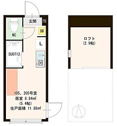 プランドール志茂 1階ワンルームの間取り