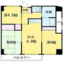 サンスクエアビル 5階3DKの間取り