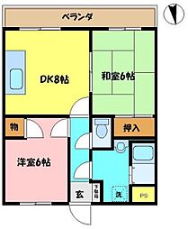 グレイストーエイ 4階2DKの間取り