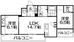 シャーメゾン レソール 3階2LDKの間取り