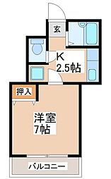 アサヒハイツ 1Kの間取図画像