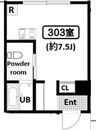 Luna Crescente Kawasaki 3階ワンルームの間取り