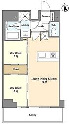 グランカーサ日本橋馬喰町 13階2LDKの間取り