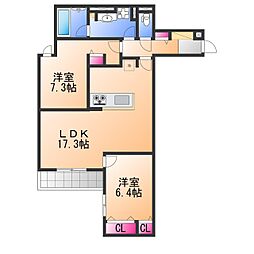 D-residence西野B棟 2LDKの間取図画像