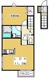 リラ石川台 1LDKの間取図画像