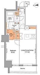 ザ・パークハビオ上野 2階1LDKの間取り
