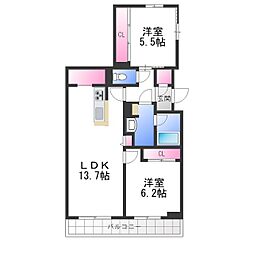 シャーメゾン　爽 3階2LDKの間取り
