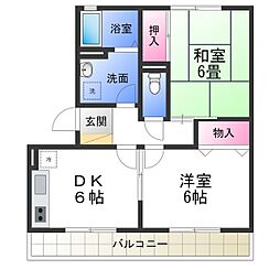 サニーコート 3階2DKの間取り