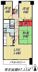 JR総武線 市川駅 徒歩13分の賃貸マンション 2階3LDKの間取り