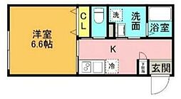 ARC TENJIN 2階1Kの間取り