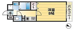 アミーグランコート三宮 1Kの間取図画像