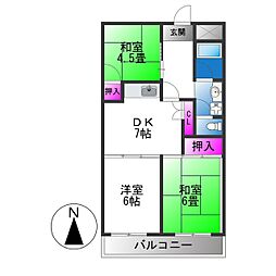 西岩崎コーポ 3DKの間取図画像