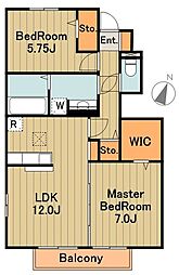 京王相模原線 京王多摩センター駅 徒歩21分の賃貸アパート 1階2LDKの間取り