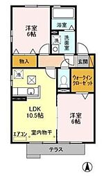 グランメール 1階2LDKの間取り