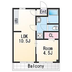 コーポ南方 2階1LDKの間取り