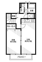 アスピリア cimeII 2階1LDKの間取り