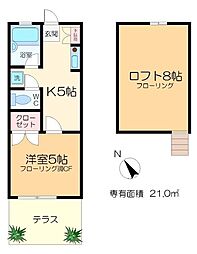 西新小岩コスモハイツ 1階1Kの間取り