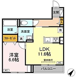 D'Bless上大岡 1LDKの間取図画像