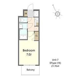 S-RESIDENCE堺浜寺broad 7階1Kの間取り