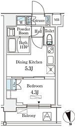 クラリティア浅草 8階1DKの間取り