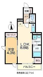 リラシオン 1階1LDKの間取り