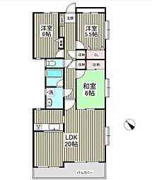 読売ランド第一マンションズ 2階3LDKの間取り