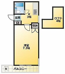 コエル第3ビル 3階1Kの間取り