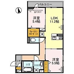 D-ROOM墨江 3階2LDKの間取り