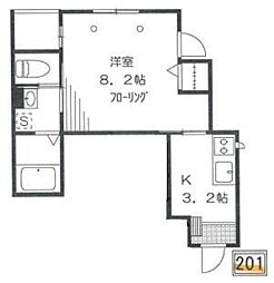 Flechir 2階1Kの間取り